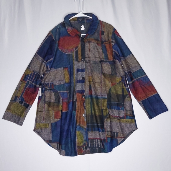 INC International Concepts Tops - Damee Shirt-Jacket XL Women Abstract Multicolor Button Pocket Artsy Shacket  Top